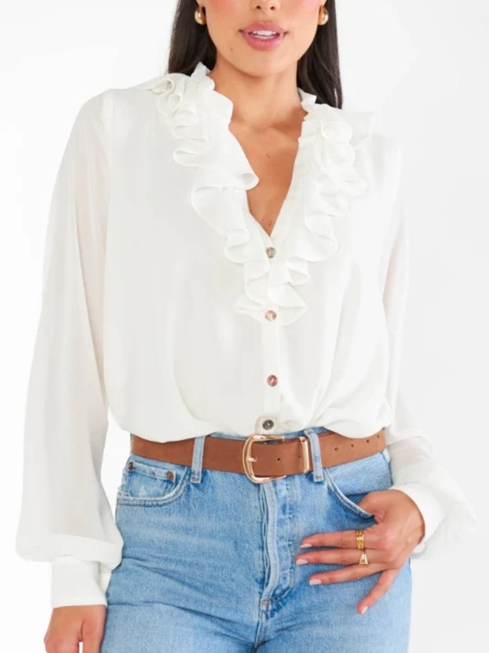 Show Me Your Mumu Suki Ruffle Long Sleeve Blouse